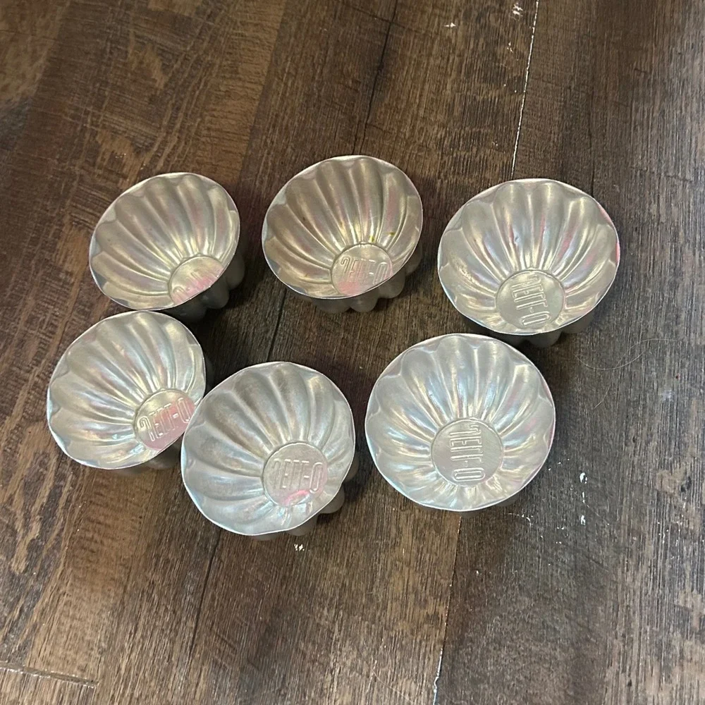 Vintage Jell-O Aluminum Individual Gelatin Molds Set of 6 Fluted Silver Retro